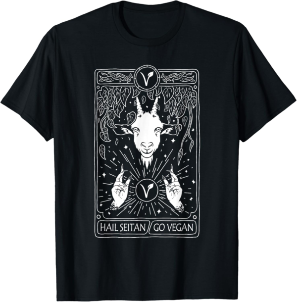 hail seitan go vegan funny tarot card design for vegans T-Sh... - Image 2